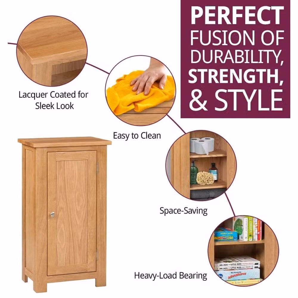 FORGEVIO Small Wooden Oak Storage Cupboard and Shoe Organiser in Light Brown – 3