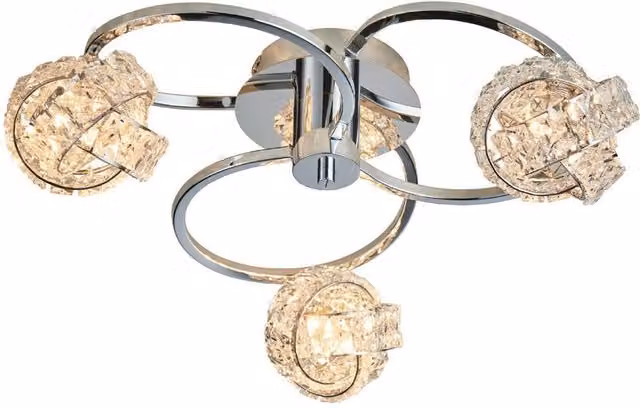 Loops Chrome and Crystal 3-Lamp Semi Flush Ceiling Light