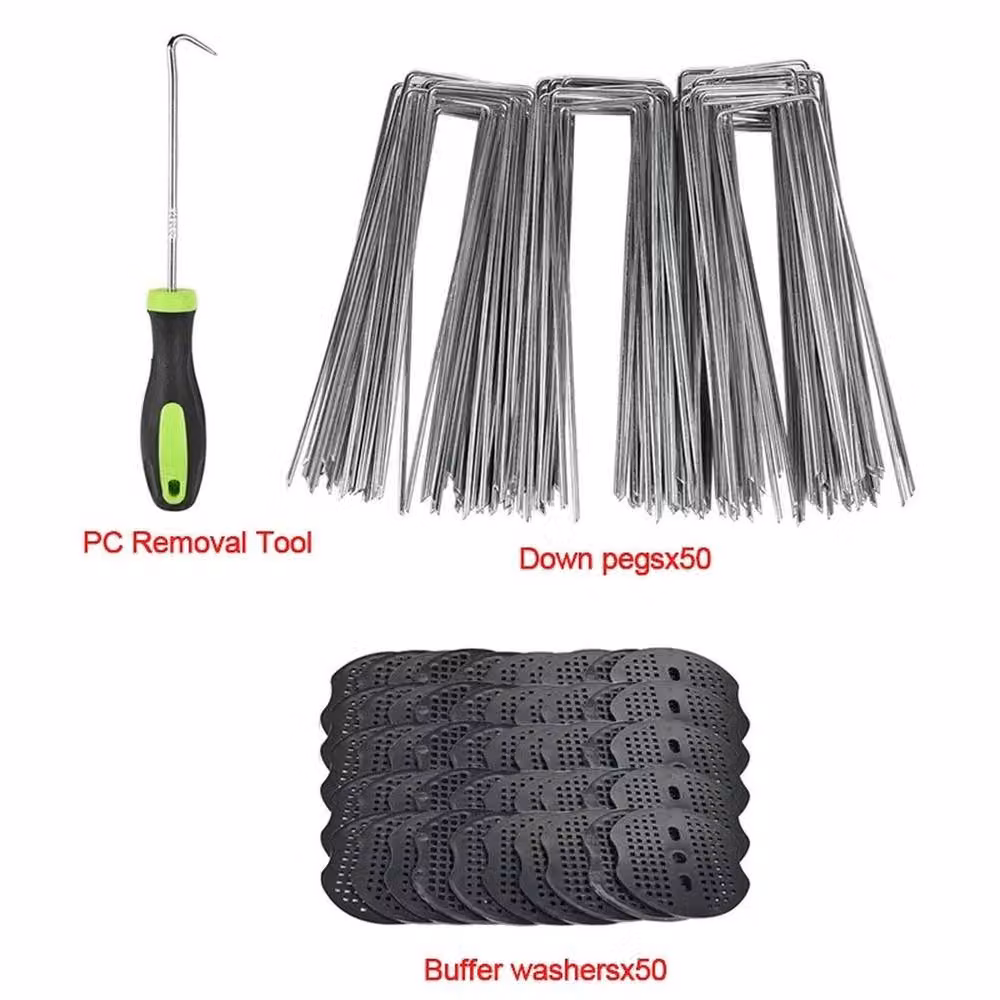 KORVIXA 100 Weed Control Mat Membrane Pegs with Buffer Washer Pegs in Silver – 3