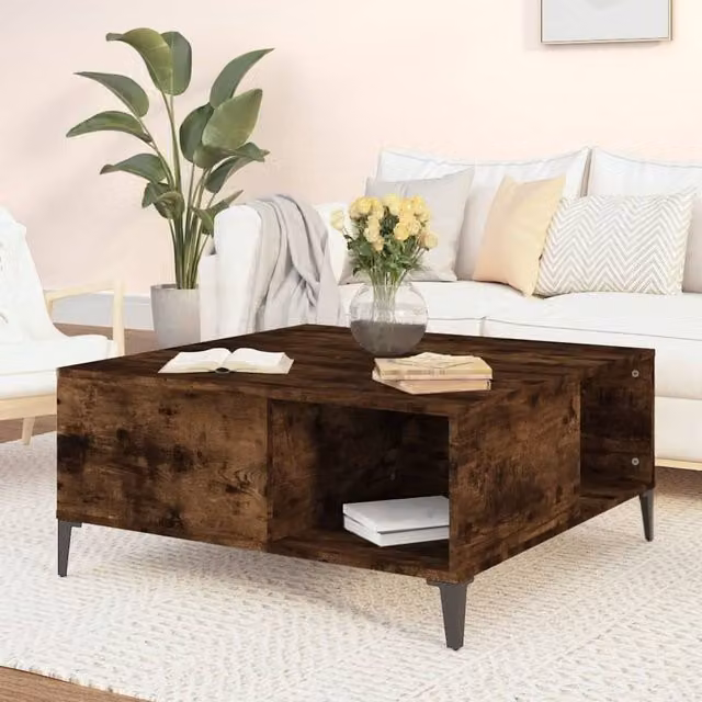 Berkfield Home Smoked Oak Coffee Table, Brown, W/D/H: 80 x 80 x 36.5 cm – 1