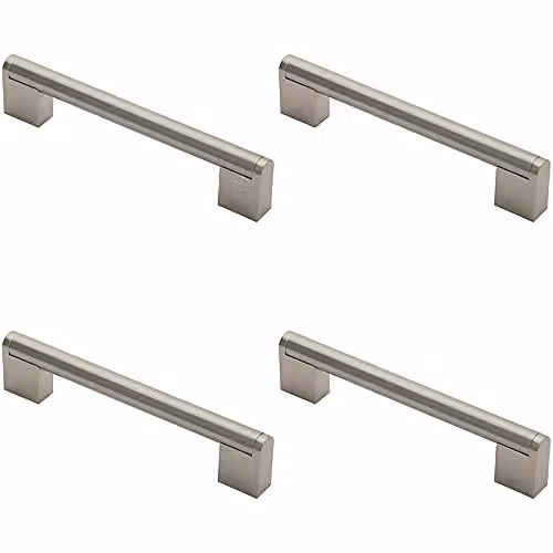 Loops 4 Pack Round Bar Pull Handle in Brushed Silver Stainless Steel, W: 16.8 cm, D: 1.4 cm, Fixing Centres: 12.8 cm