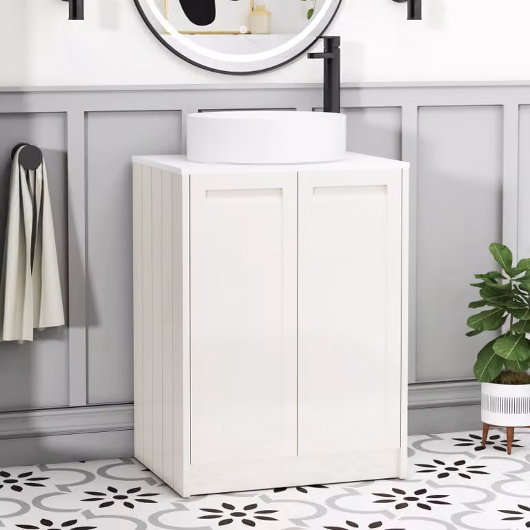Royal Bathrooms Elmore Classic White Floor Standing 2 Door Vanity Unit with Art Basin