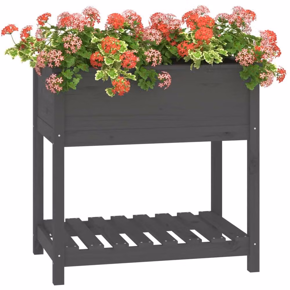 Berkfield Home Grey Solid Wood Pine Planter with Shelf, W: 82.5 cm, D: 54 cm, H: 81 cm – 3