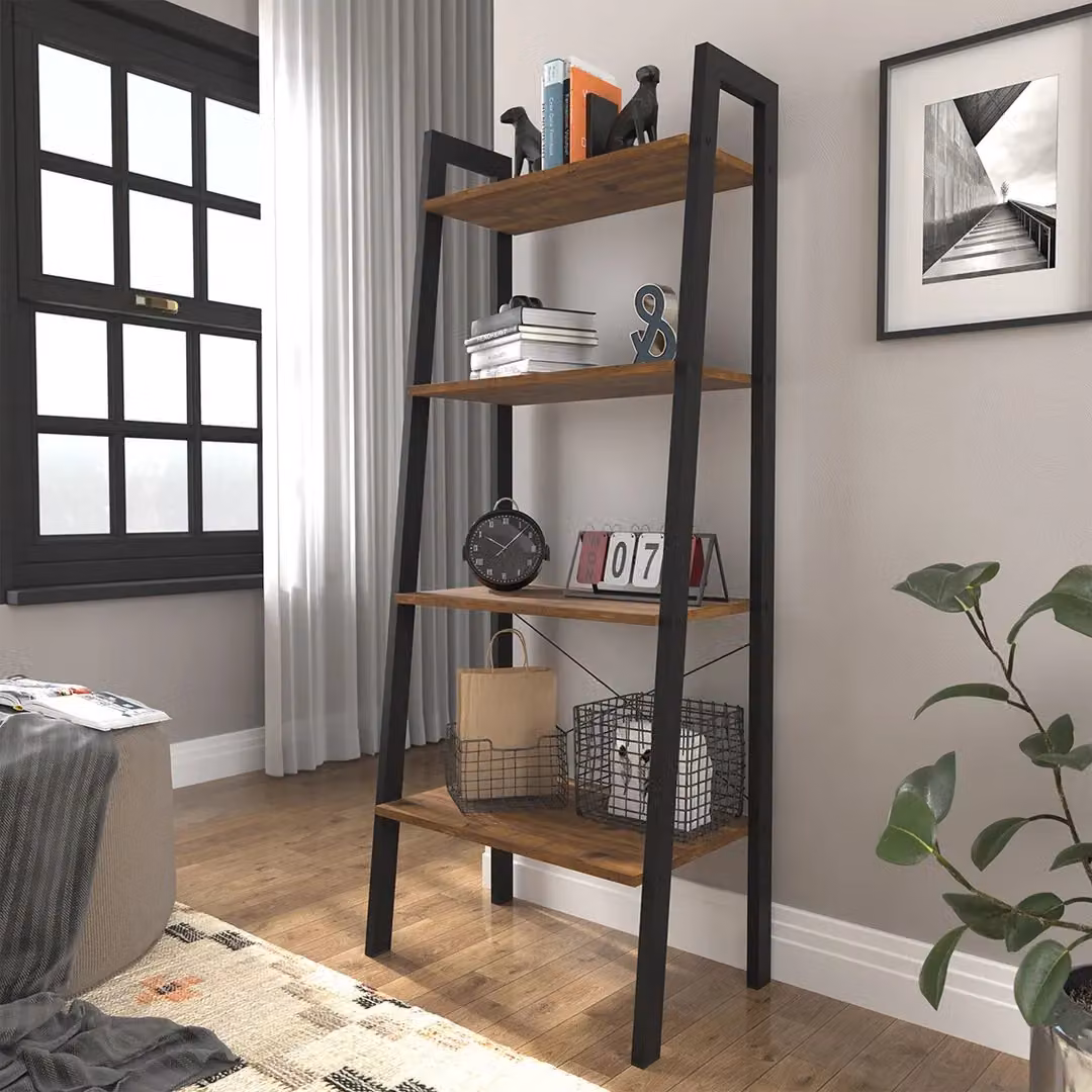 Lemon Pavilion Furniture Ealing Vintage Ladder Shelving Unit in Black and Brown Pine, W: 56.2 cm, D: 34.5 cm, H: 137.5 cm – 2