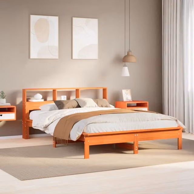 Berkfield Home Solid Wood Pine Bed Frame in Waxed Brown, W/D/H: 140 x 190 cm – 1