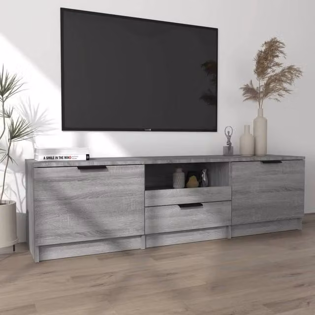 Berkfield Home Grey Sonoma TV Cabinet in Engineered Wood, W/D/H: 140 x 35 x 40 cm