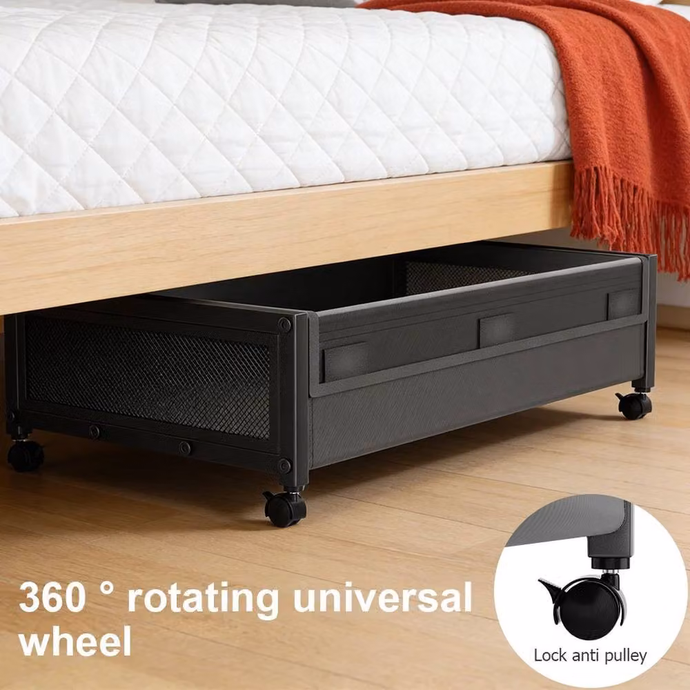 EONLION Set of 2 Black Mesh Underbed Storage Boxes with Lids and Wheels – 3