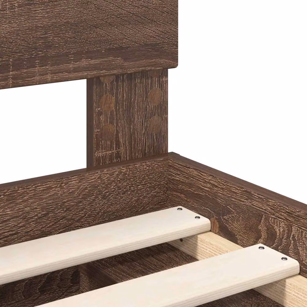 Berkfield Home Bed Frame with Headboard in Brown Oak, Solid Pine Wood and MDF, W/D/H: 100 x 200 cm – 6