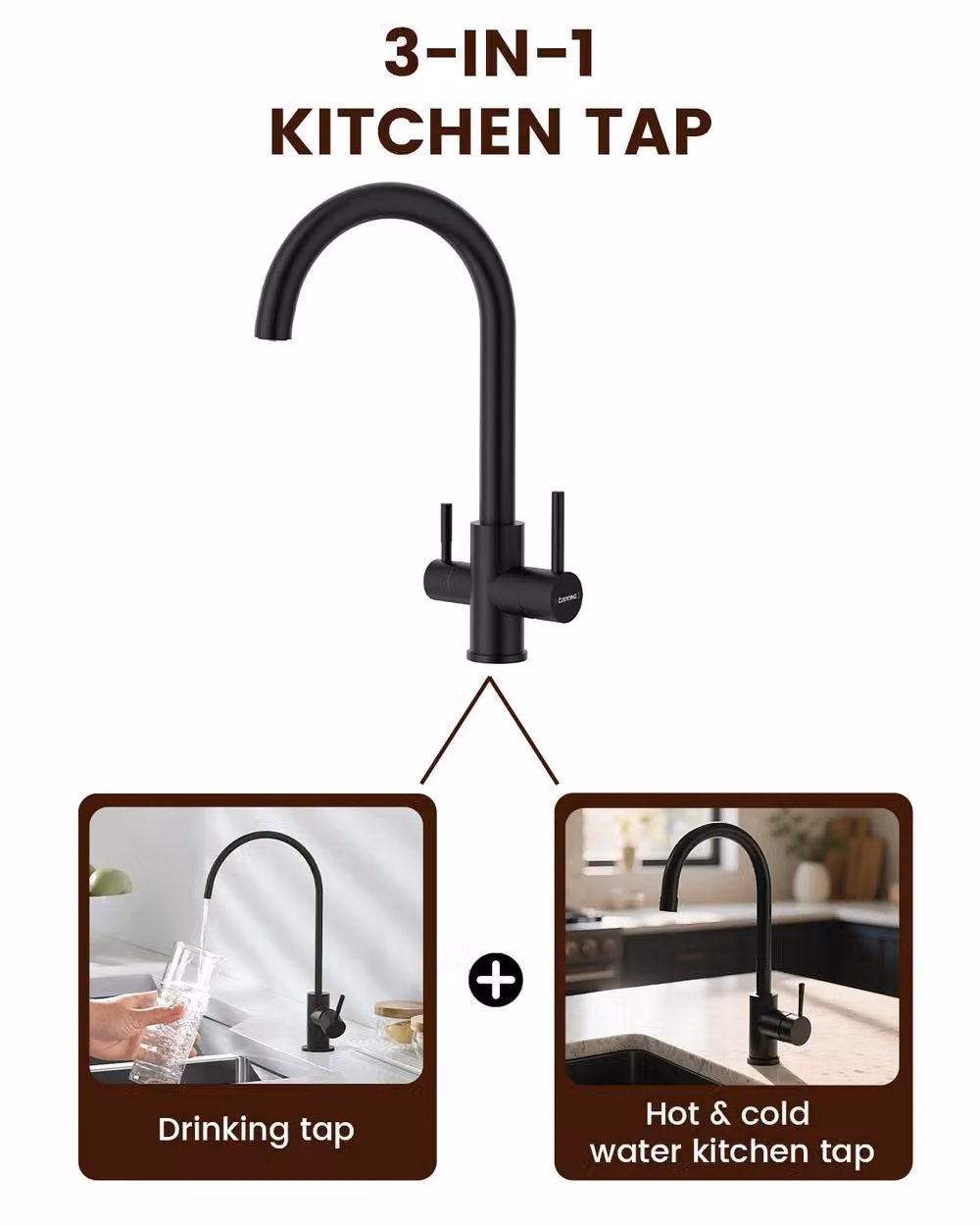 Dayone Matte Black Kitchen Sink Mixer Tap with 360 Degree Swivel Spout and Filtered Water Function – 6