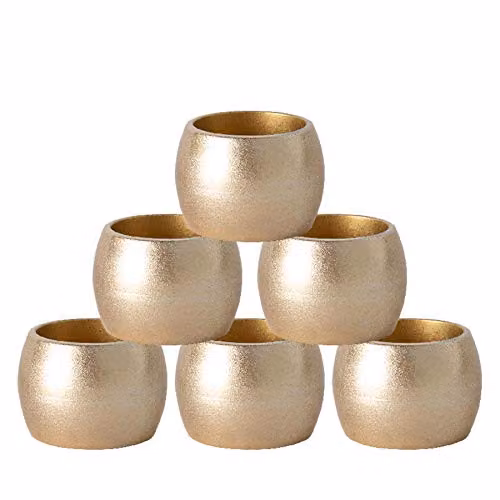 Argon Tableware Metallic Napkin Rings in Gold, Pack of 6