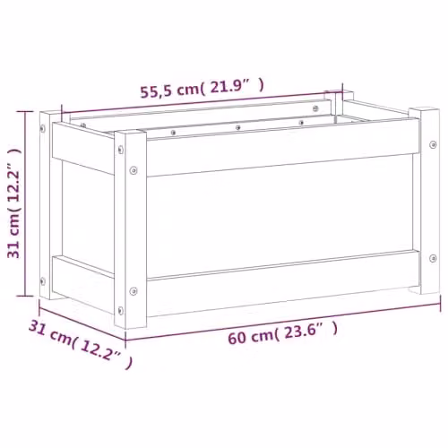 vidaXL Brown Impregnated Pine Wood Garden Planter Tub W: 60 cm, D: 31 cm, H: 31 cm – 3
