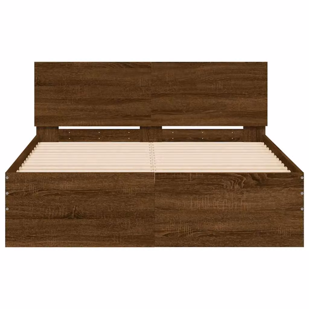 Berkfield Home Modern Bed Frame with Headboard, LED Under-Bed Lighting and USB Charging Port, Brown Oak, W: 140 cm, L: 190 cm – 5