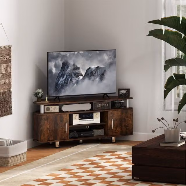 HOMCOM Rustic Brown TV Unit Cabinet with Storage Shelves and Cupboard