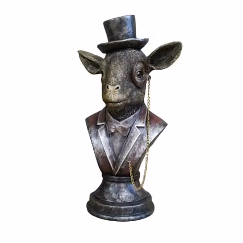 Gifts Direct 2 U Bronze Goat Bust Ornament with Monocle and Top Hat, H 35.0 cm x W 15.0 cm x D 15.0 cm