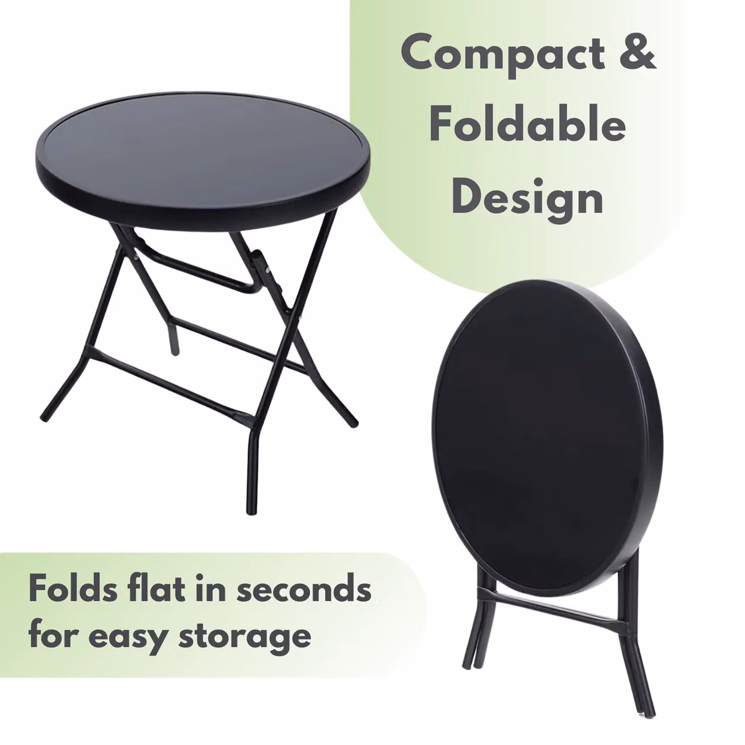 Marco Paul Black Circular Folding Garden Side Table with Metal and Glass Top, Diameter: 45 cm – 7