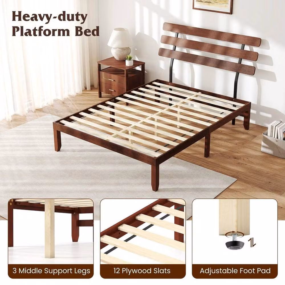 SPETLEK King Size Solid Wood Platform Bed Frame in Brown Walnut, W: 180 cm x D: 200 cm – 4