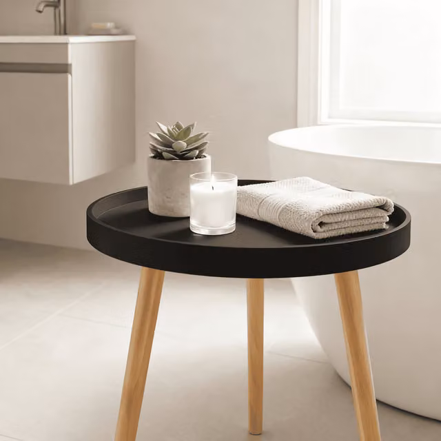 Home Source Marlow Round Accent Side Table in Black