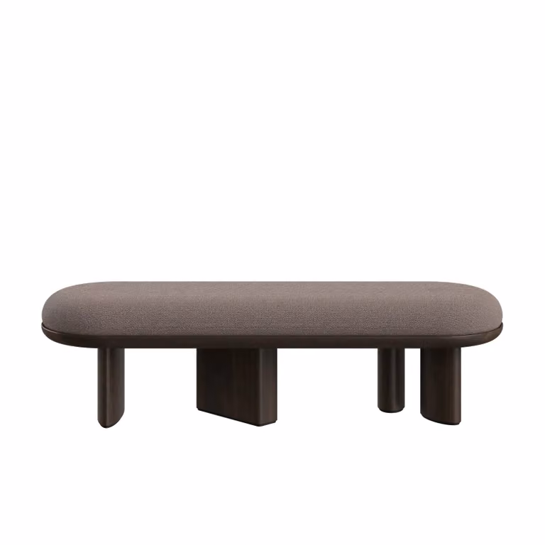 Dôme Deco PARKER Straight Bench in Brown Fabric with Wood and Upholstered Frame