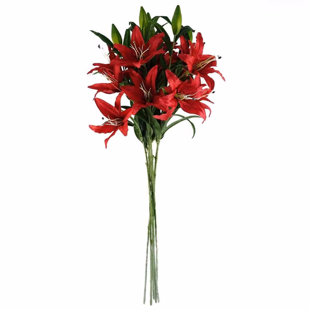 Botanik Leaf Pack of 6 Red Artificial Large Lily Stems with 18 Flowers, Height: 100 cm – 4