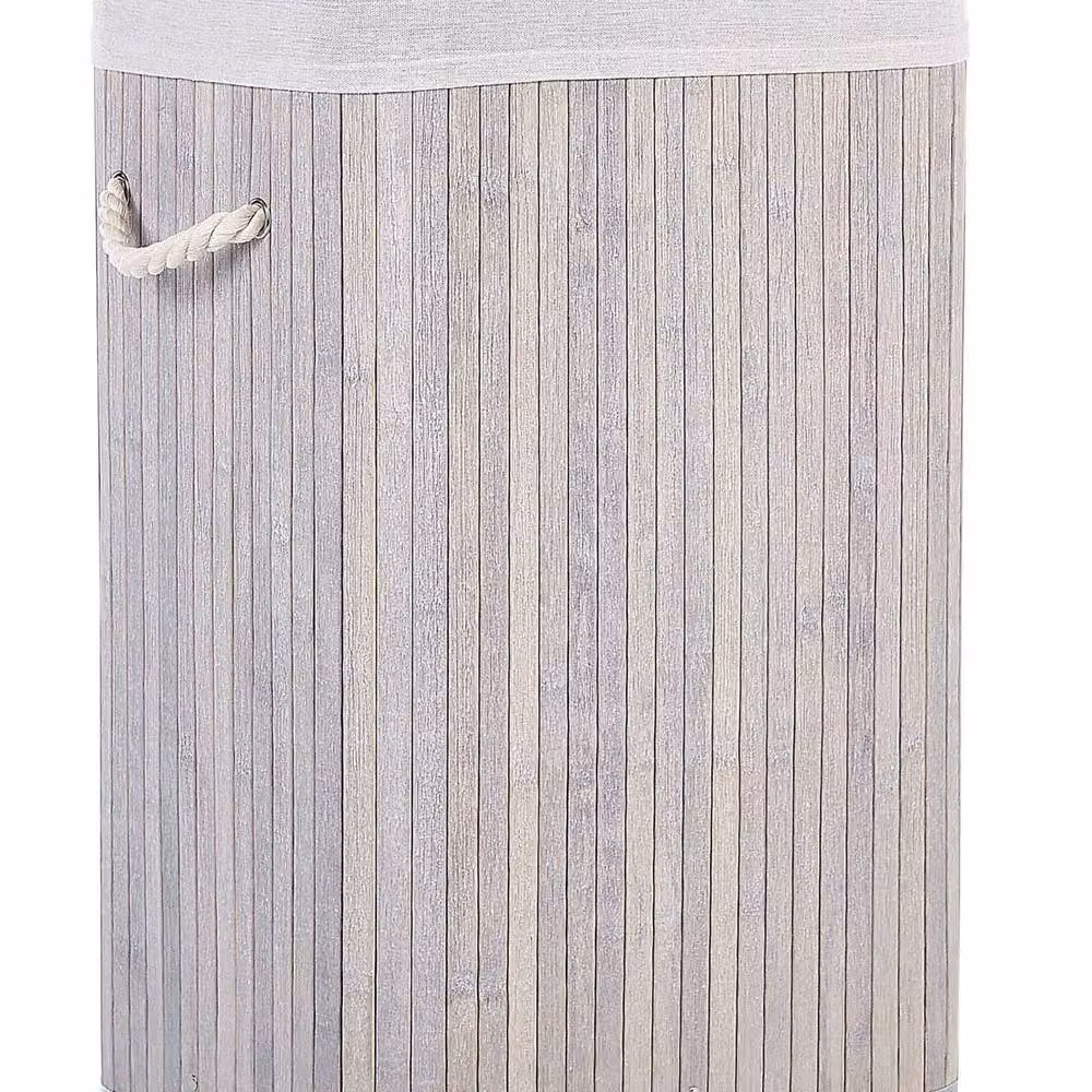 Wyld and Coco Boho Bamboo Laundry Bin with Lid, Handles and Removable Fabric Liner, Grey – 2