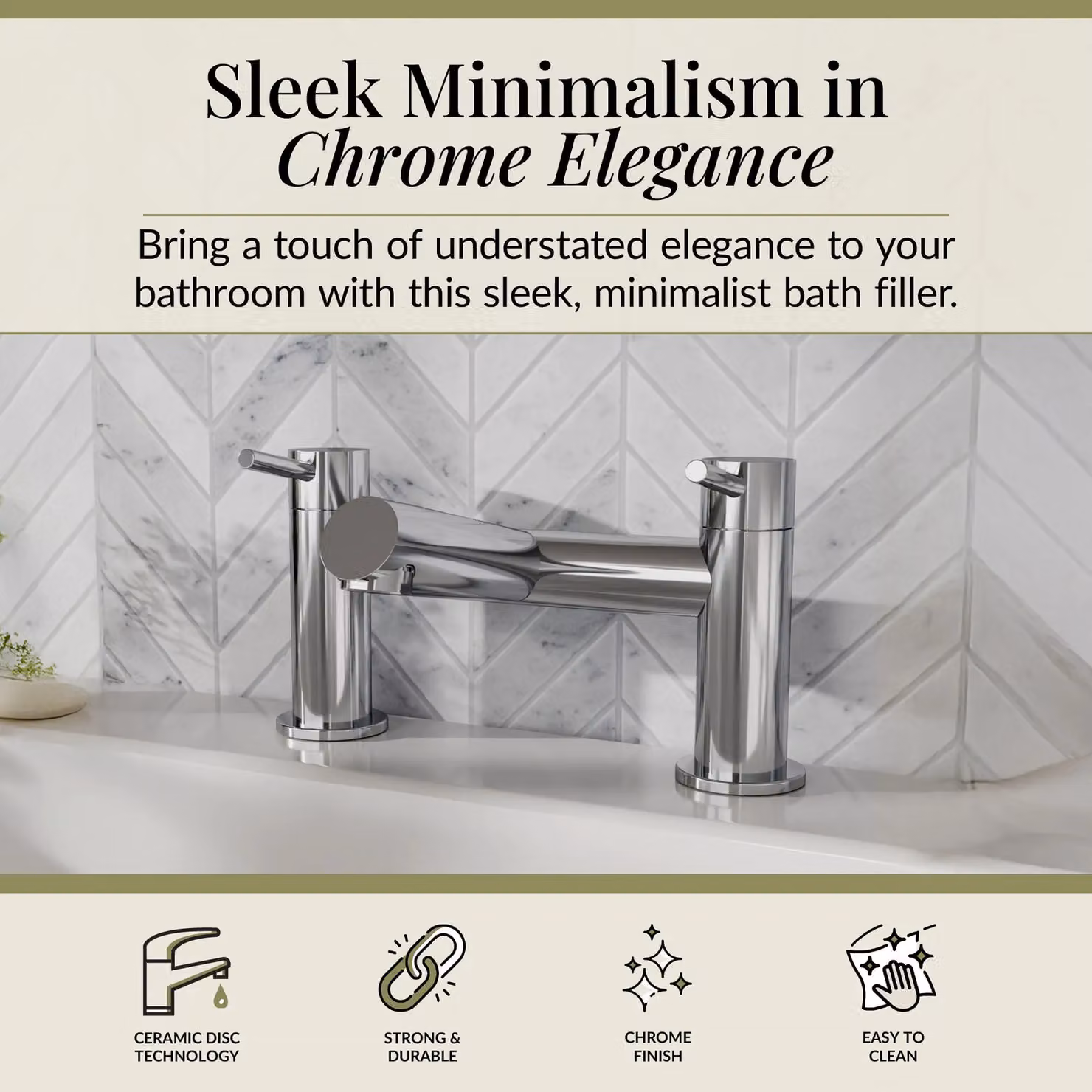 Balterley Chrome Two-Handle Deck Mounted Bath Filler Tap in Silver, W: 22.8 cm, D: 11.9 cm, H: 15.6 cm – 2