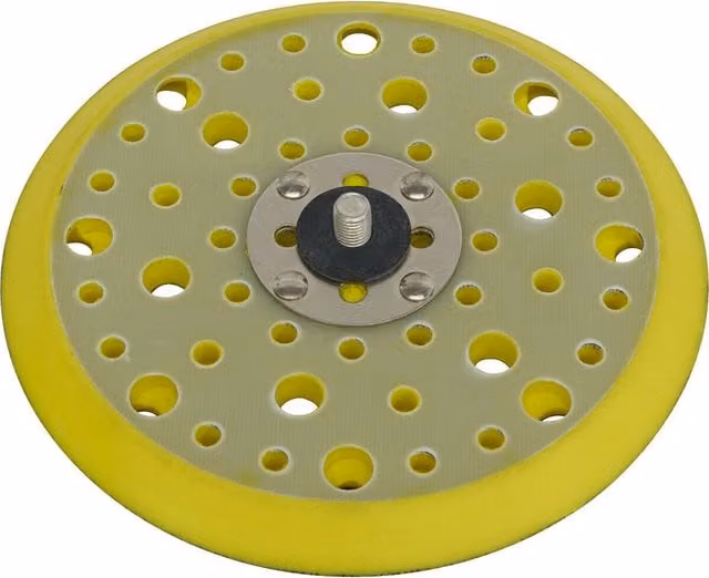 Loops 150mm DA Backing Pad for Hook and Loop Discs with 5/16 Inch UNF Thread and Multi-Hole Design in Yellow