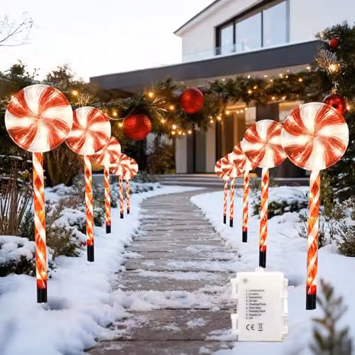 Shatchi Red Lollipop and Candy Cane Christmas Pathway Lights, Set of 8, 63 cm