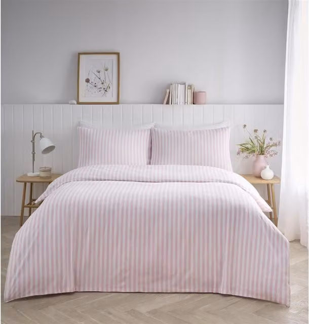 Portfolio Home Pink Striped Breathable Duvet Cover Set, 200 x 200 cm