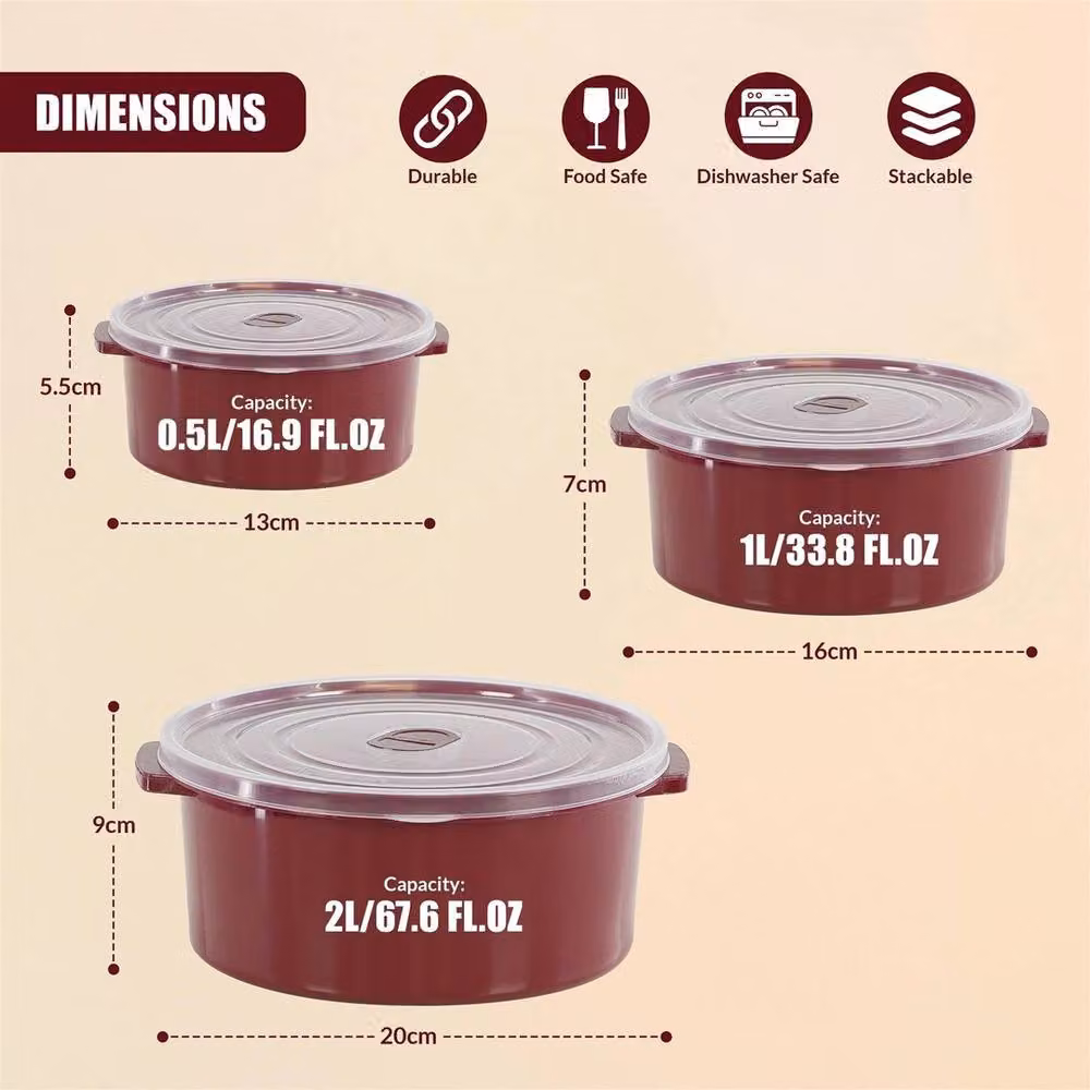 NESTLUNE Set of 3 Red Plastic Bowls with Lids and Steam Release Vents, Microwave Safe, W/D/H: 100 x 15 x 15 cm – 2