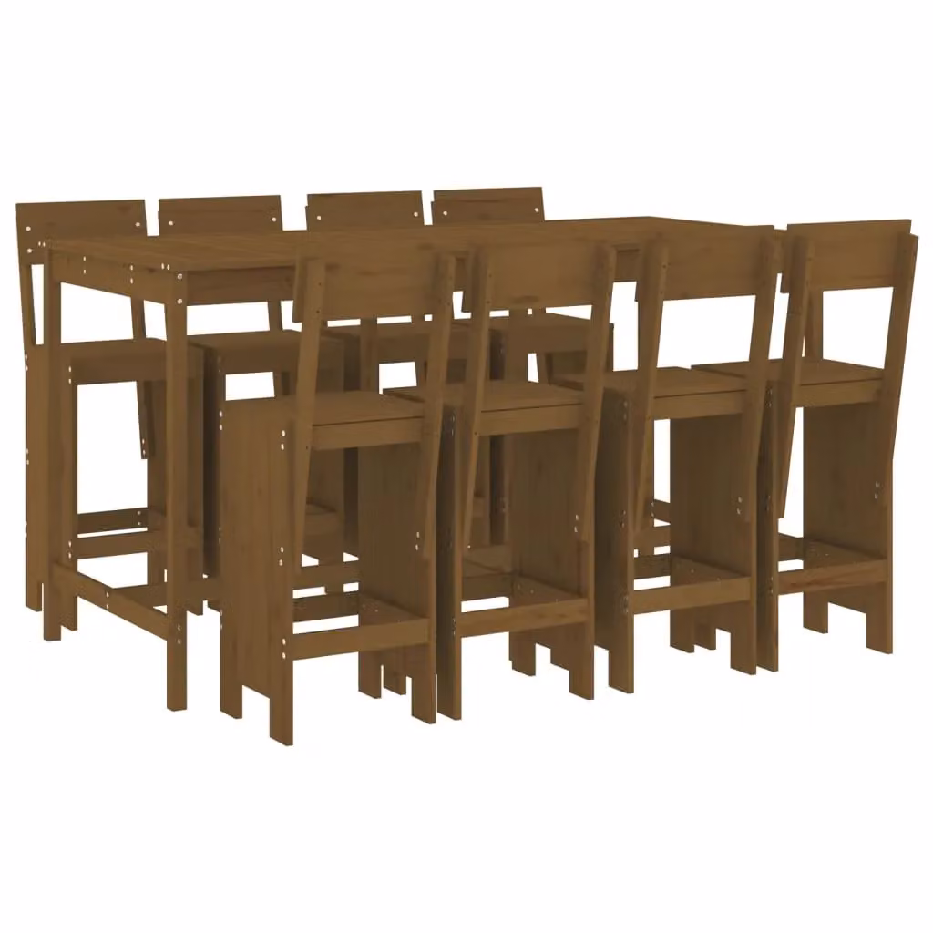Berkfield Home 9 Piece Rustic Garden Bar Set in Honey Brown Lacquered Solid Pine Wood – 2