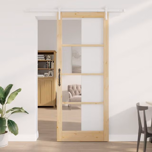 Berkfield Home Orkdal Minimalist Sliding Door with Hardware Set in Brown, Wood and Glass, H: 232 cm, W: 93 cm – 1