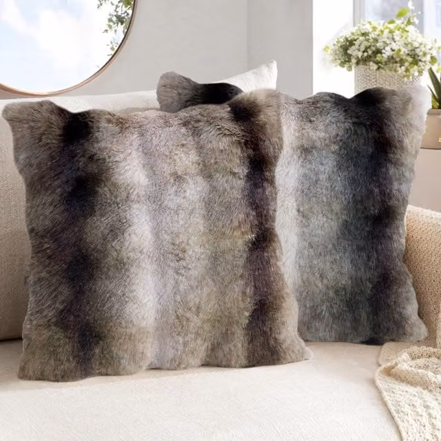 Sweet Dreams Luxury Supersoft Faux Fur Printed Square Cushion in Beige and Brown, 43 x 43 cm