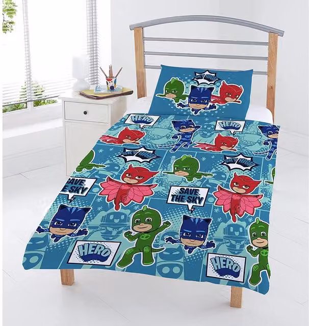 PJ Masks Reversible Blue Junior Duvet Cover and Pillowcase Bedding Set