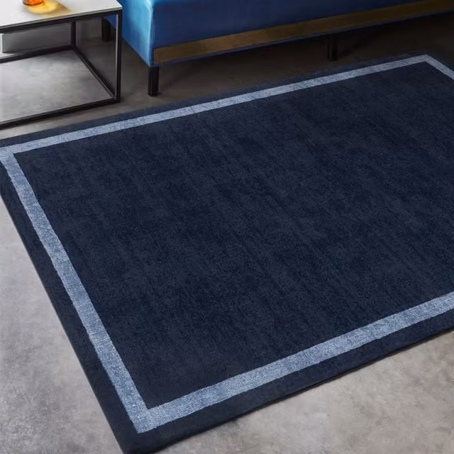 The Rug Shop UK Blue Handmade Plain Border Wool Area Rug, W: 160 cm, D: 230 cm – 1