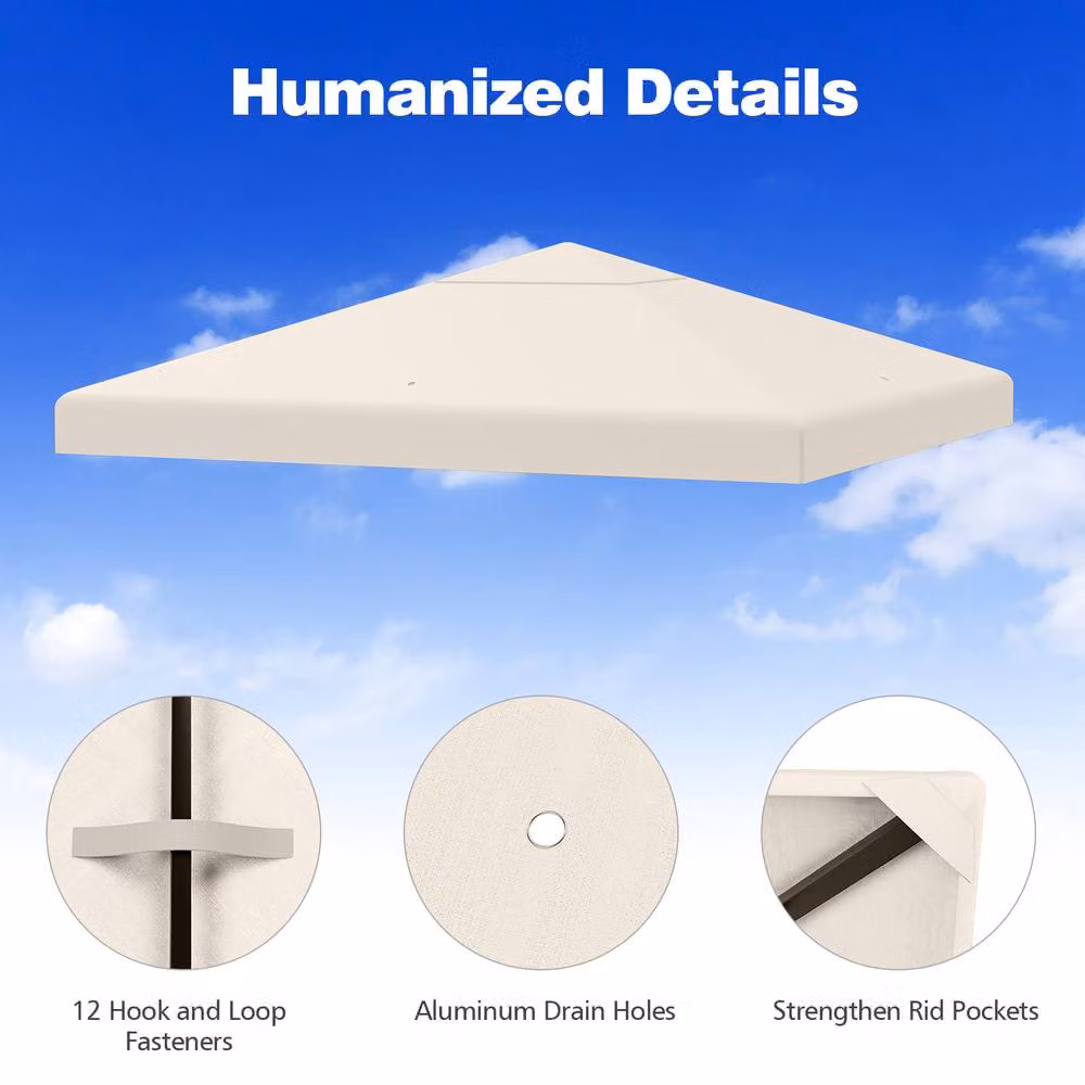 Gymax Beige Polyester Gazebo Replacement Canopy Top for Patio Pavilions, W x D: 300 x 300 cm – 7