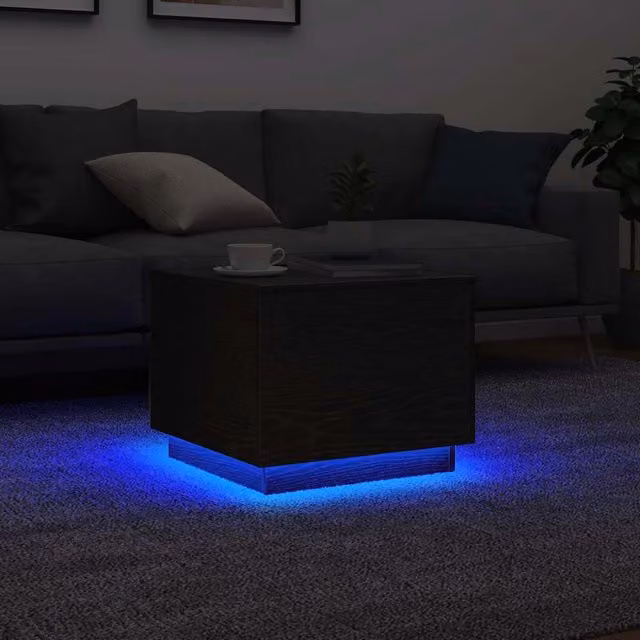 Berkfield Home Black Oak Coffee Table with LED Lights W/D/H: 50 x 50 x 40 cm – 1