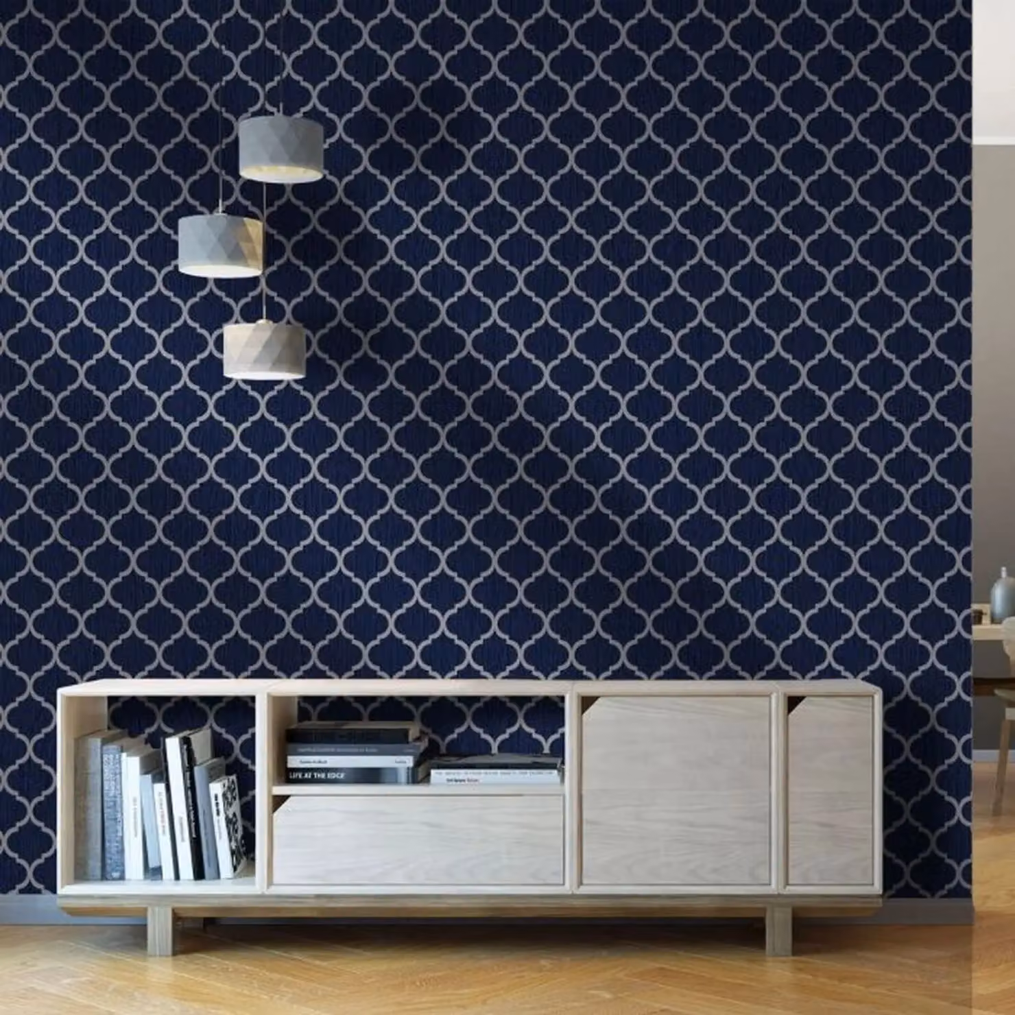 Debona Crystal Trellis Textured Geometric Wallpaper in Blue – 2
