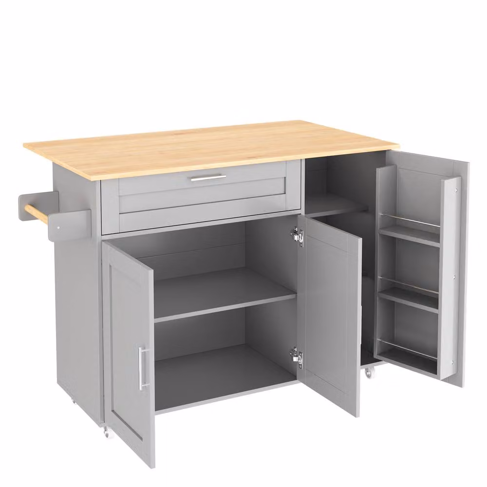 BTM Kitchen Island on Wheels with Spice Rack and Towel Holder in Grey, H: 90.0 cm x W: 44.0 cm x D: 132.5 cm – 7