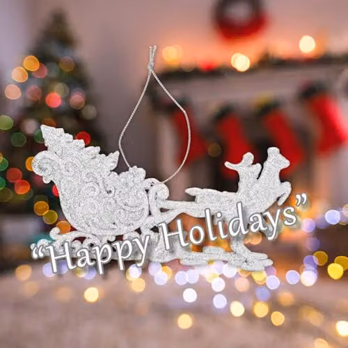 VFM e-Store Silver Hanging Reindeer and Sleigh Christmas Tree Ornament, W: 12.1 cm, H: 14.5 cm, D: 0.3 cm – 4