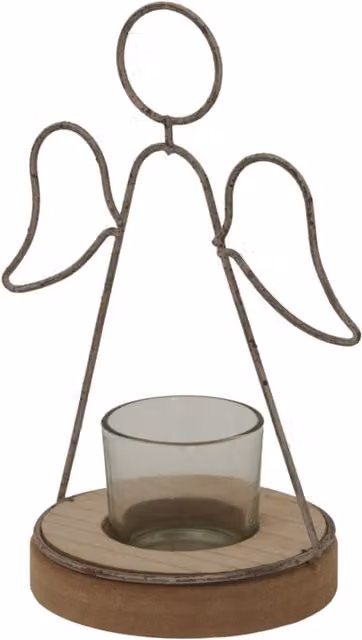 KDMK Rustic Angel Tealight Holder with Glass Votive in Brown