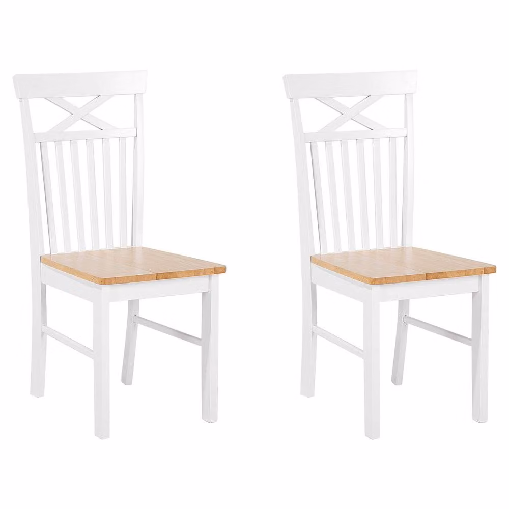 Wyld and Coco Set of 2 White Rubberwood Scandinavian Dining Chairs with Light Wood Accents – 2