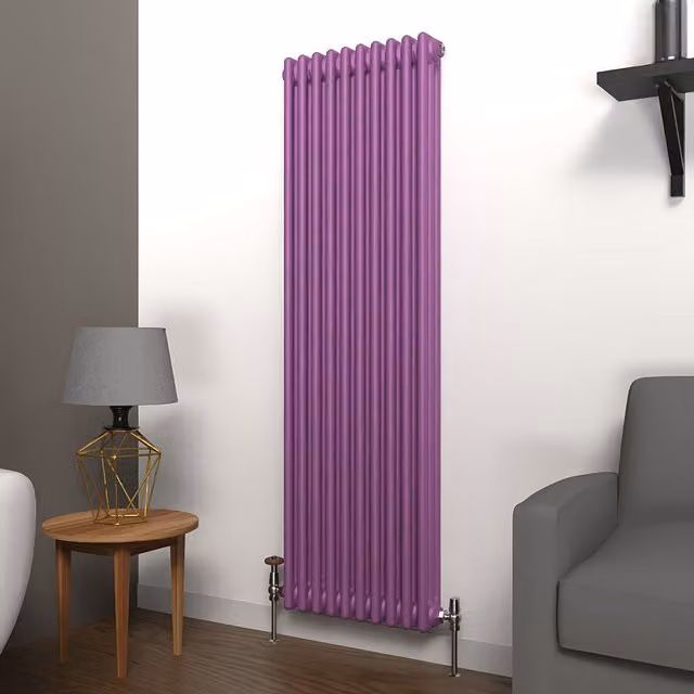 Lux Heat Vertical Coloured Column Radiator in Pretty Plum Purple, H 150 cm x W 47 cm