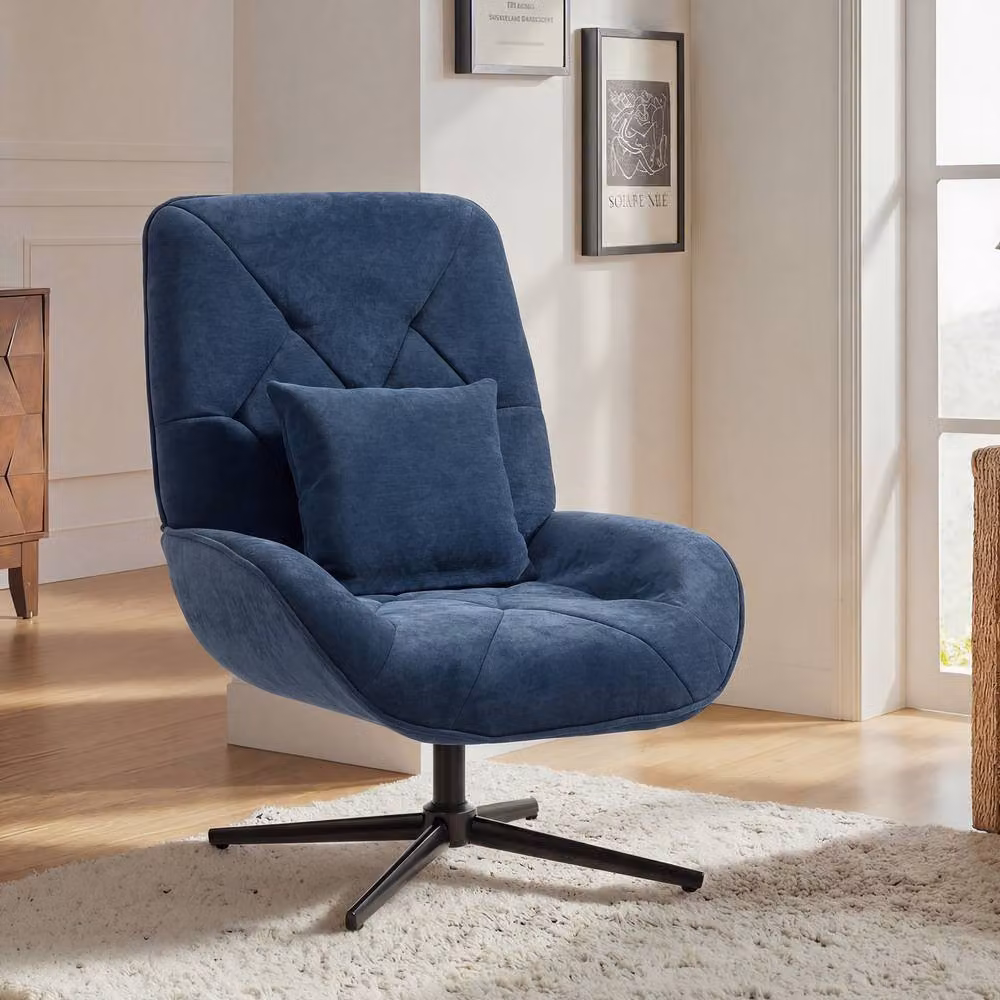 STILVORA Blue Fabric Swivel Accent Chair with Armrests and Integrated Lumbar Support – 2