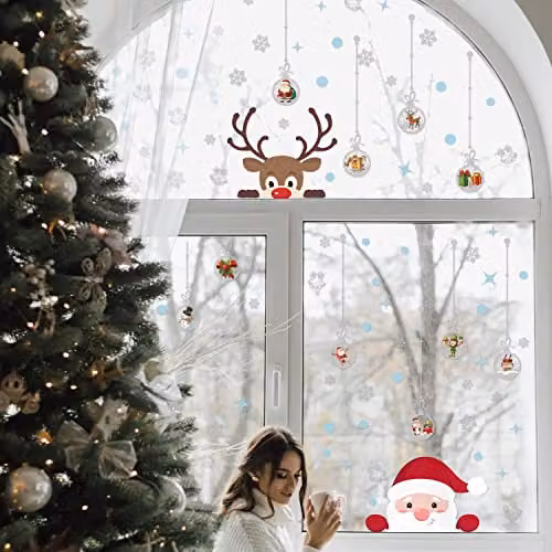 WALPLUS Christmas Window Stickers, 83 Piece Reusable Double-Sided Decals for Glass Windows with Santa and Rudolph Designs, Multicolour – 2