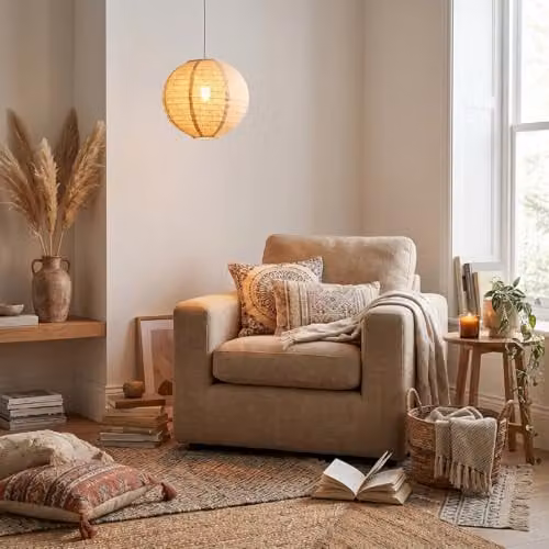 Happy Homewares Modern Sphere Fabric Pendant Lighting Shade in Beige, Diameter: 30 cm – 2