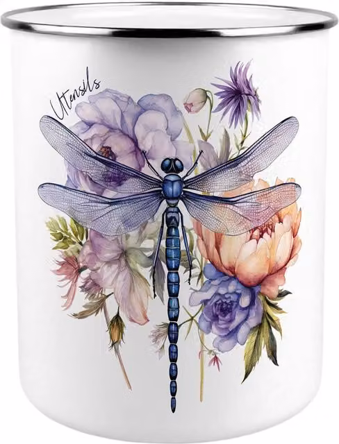 Purely Home Purple Dragonfly Kitchen Utensil Holder in Purple and White