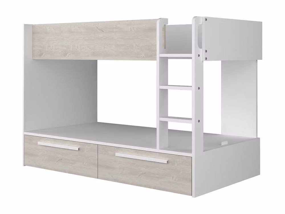 Vente-unique Single Bunk Beds with 2 Drawers in White and Light Oak, W/D/H: 200 x 90 x 147 cm – 2