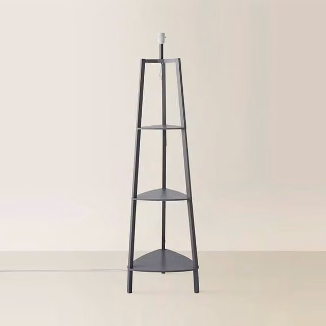 SPETLEK Modern Grey Metal Floor Lamp with Integrated Shelf for Living Room Reading