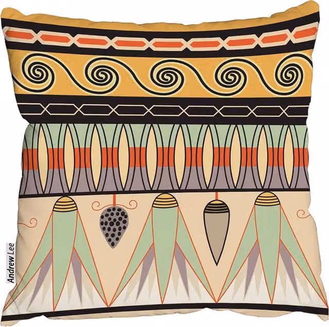 Andrew Lee Modern Graphic Egyptian Pattern Square Cushion in Orange, W/D/H: 60 x 60 x 1 cm