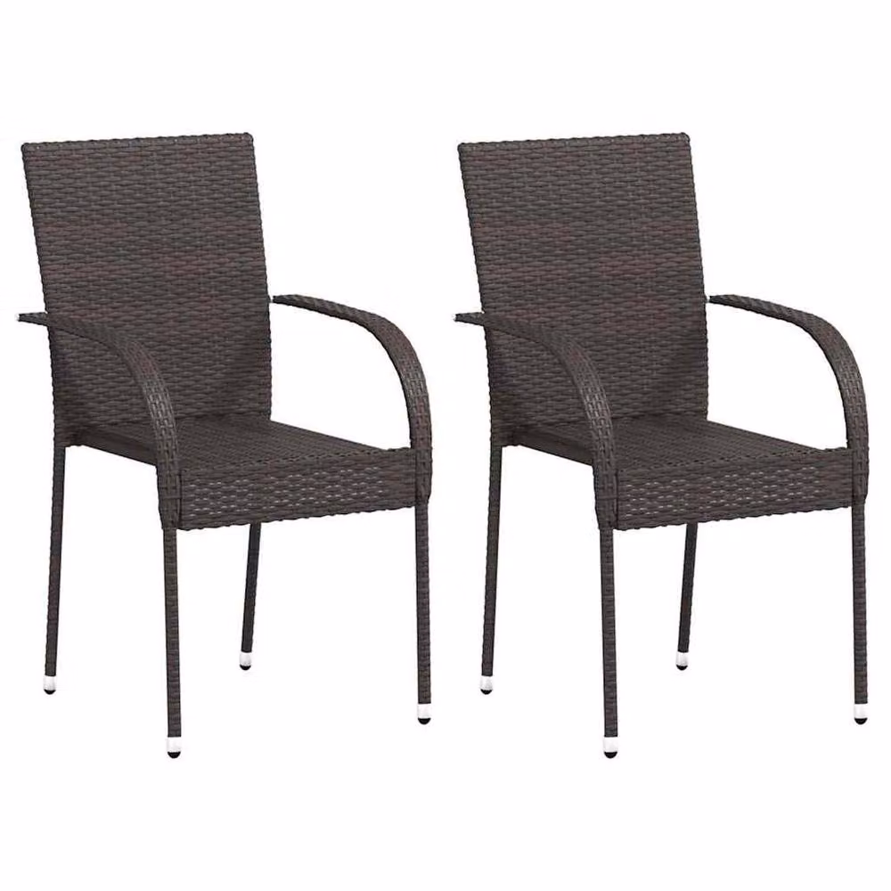 Berkfield Home Set of 2 Stackable Outdoor Chairs in Brown Poly Rattan and Steel – 2